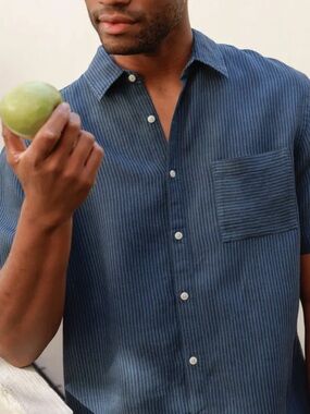 Alex Crane Dusk Overdye Lines Ola Linen Short Sleeve Button Up Shirt Size M